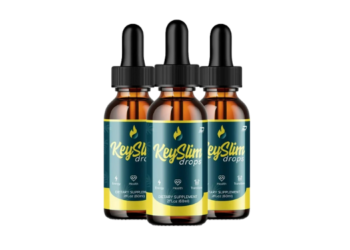 Three bottles of KeySlim Drops dietary supplement with droppers – liquid formula designed for weight loss support